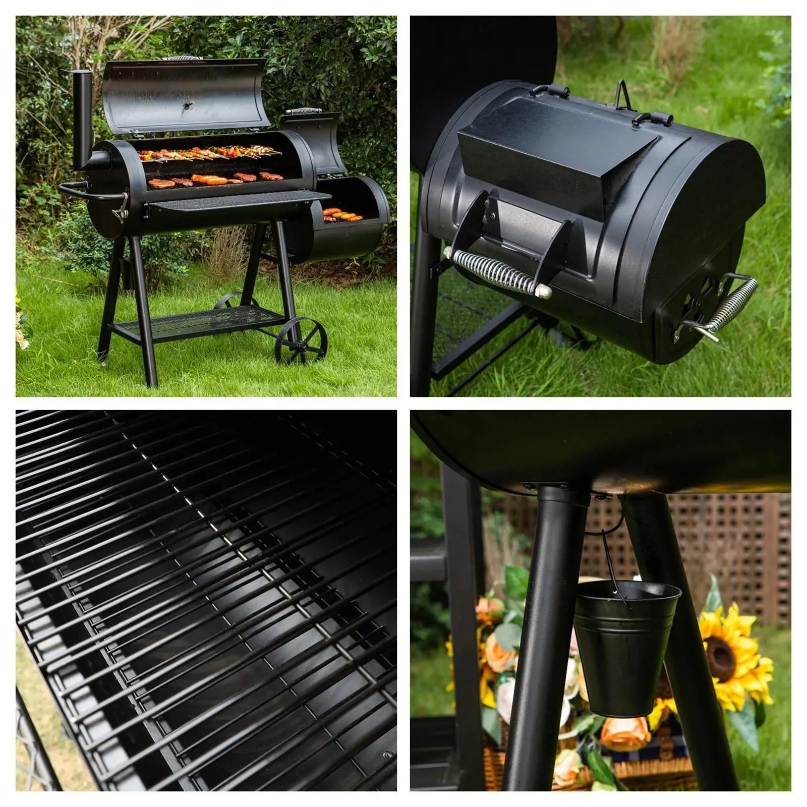 Summit Living Charcoal Grill with Offset Smoker 941 sq.in. Extra Large BBQ Grill Black Hand C Mart