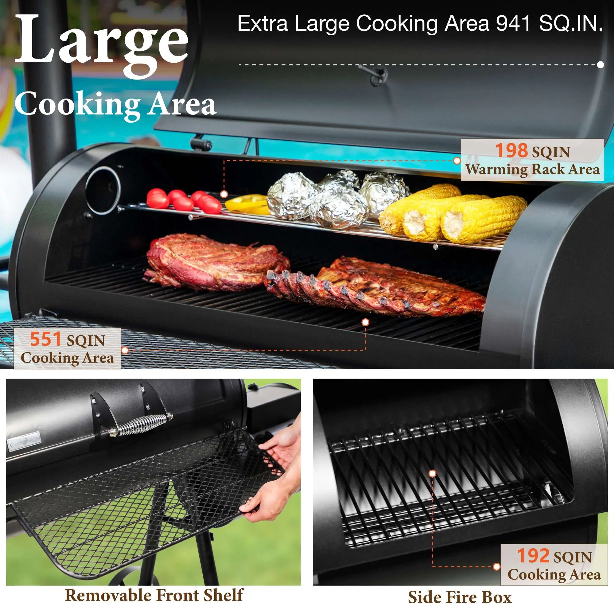 Summit Living Charcoal Grill with Offset Smoker 941 sq.in. Extra Large BBQ Grill Black Hand C Mart