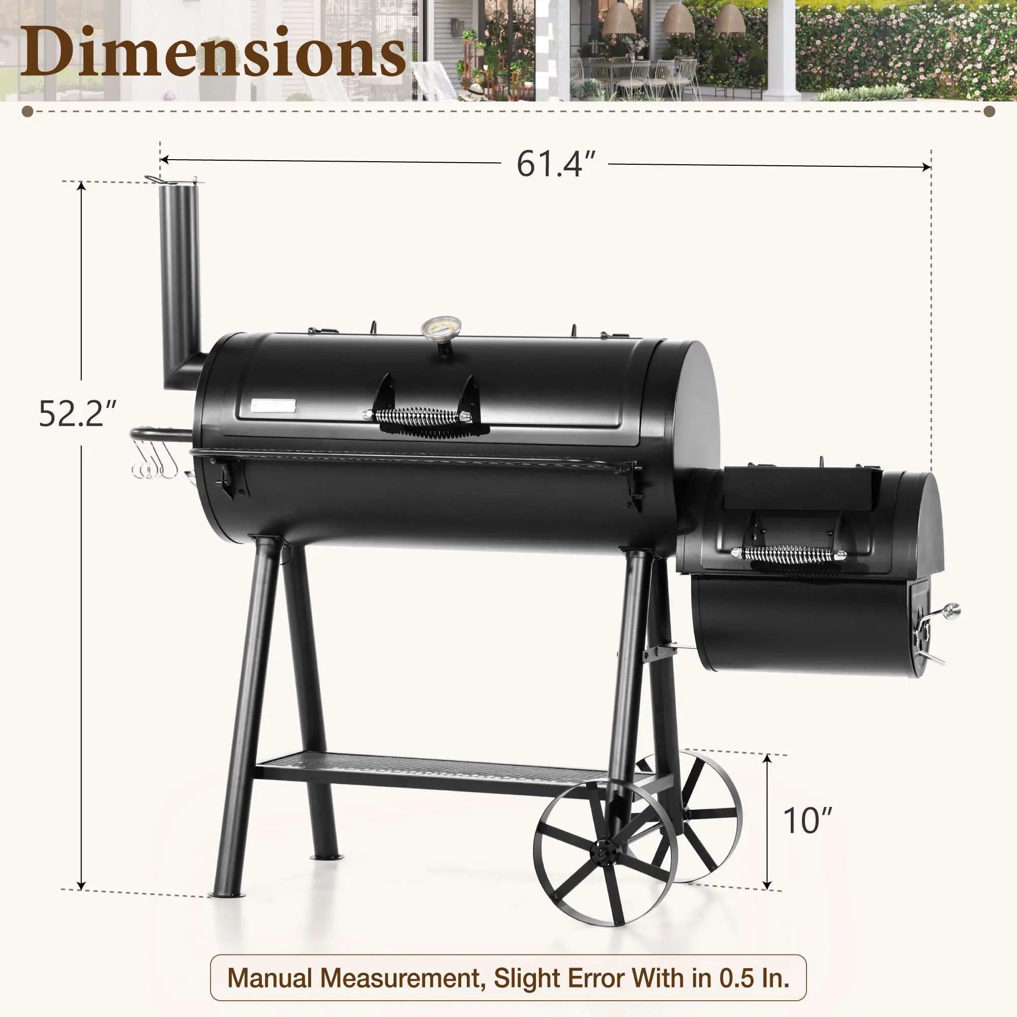 Summit Living Charcoal Grill with Offset Smoker 941 sq.in. Extra Large BBQ Grill Black Hand C Mart