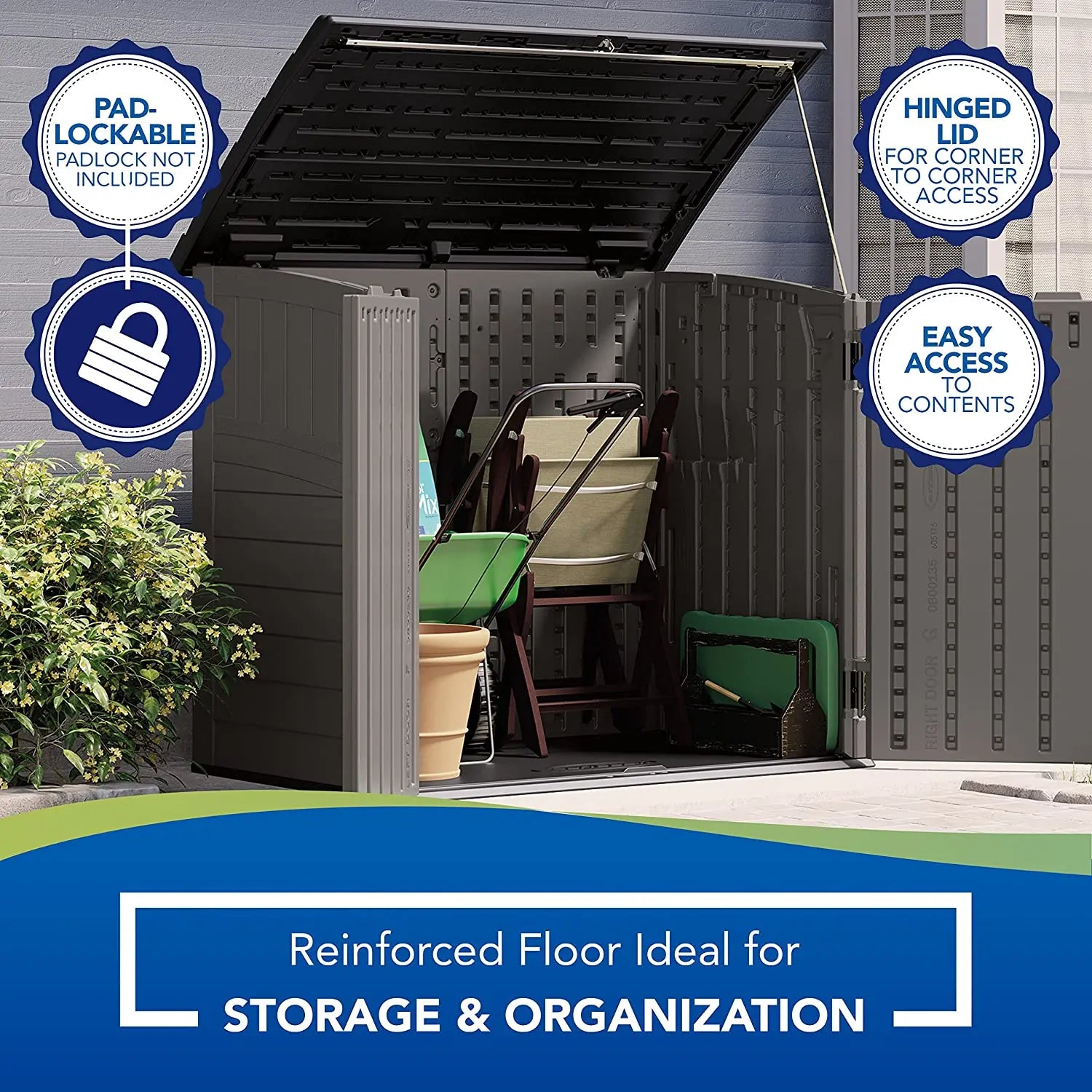 Suncast Modernist Horizontal Low-Profile Storage Shed, Gray, 3 Doors, 4'x2.5', covers 34 Cubic feet Hand C Mart