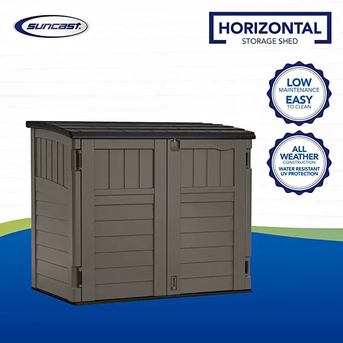 Suncast Modernist Horizontal Low-Profile Storage Shed, Gray, 3 Doors, 4'x2.5', covers 34 Cubic feet Hand C Mart