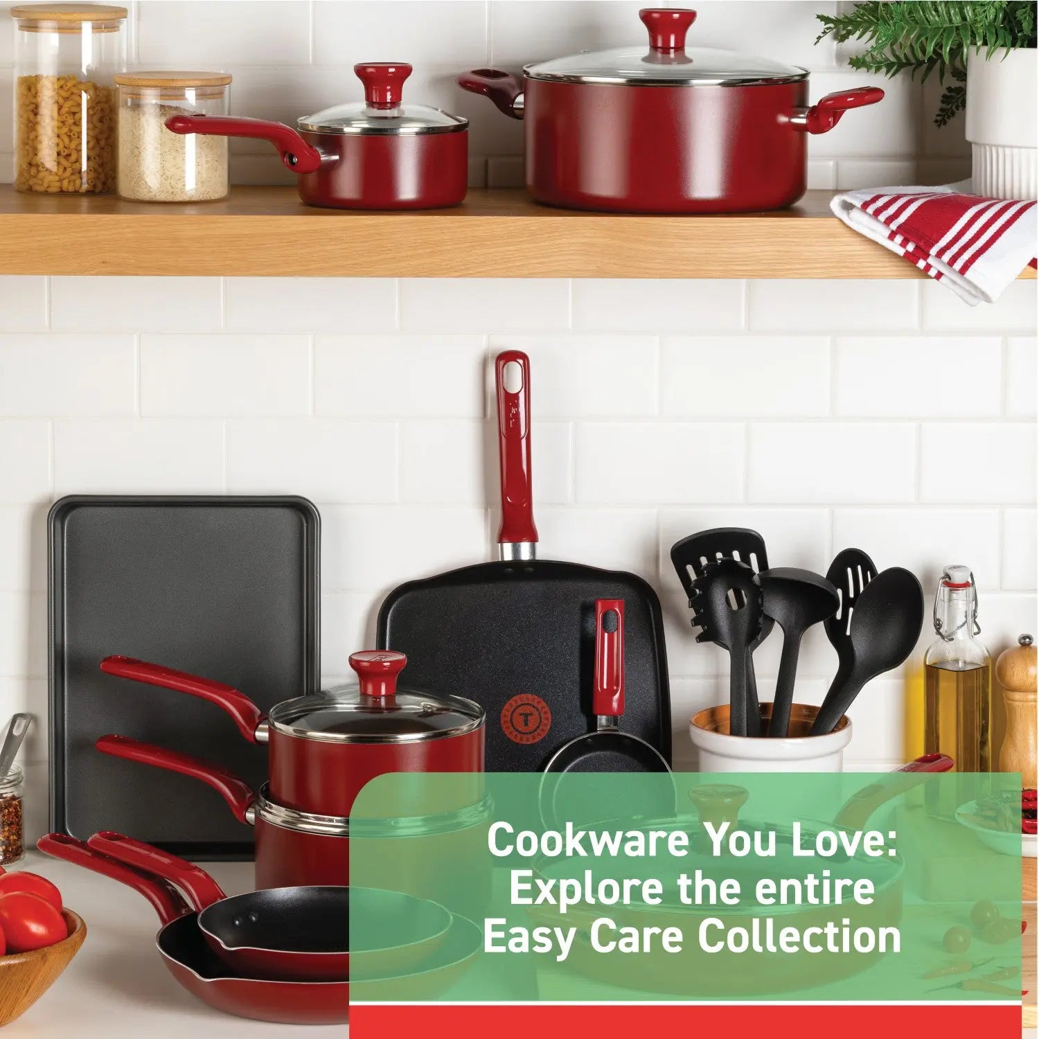 T-fal Easy Care Nonstick Cookware, 20 Piece Set, Red Hand C Mart