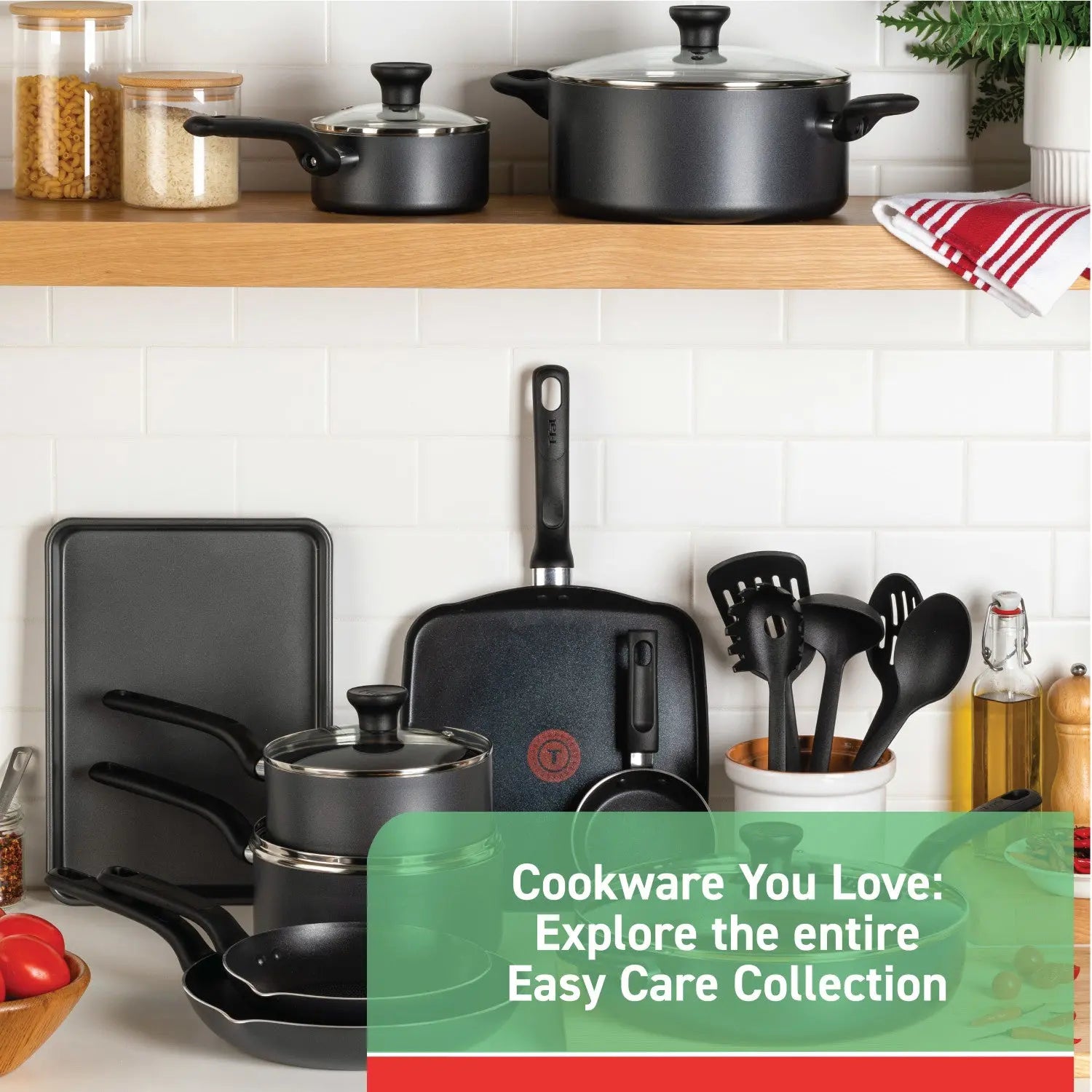 T-fal Easy Care, 20 Piece Non-Stick Pots and Pans Cookware Set, Grey Hand C Mart