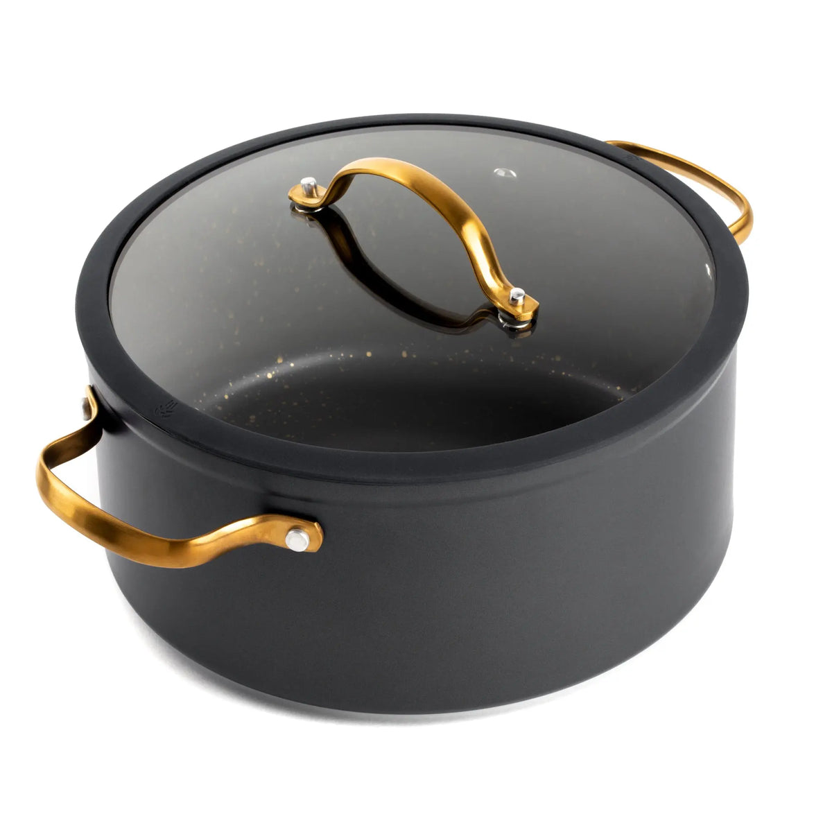 Thyme & Table Non-Stick 5 QT Signature Stock Pot with Glass Lid, Black & Gold Hand C Mart