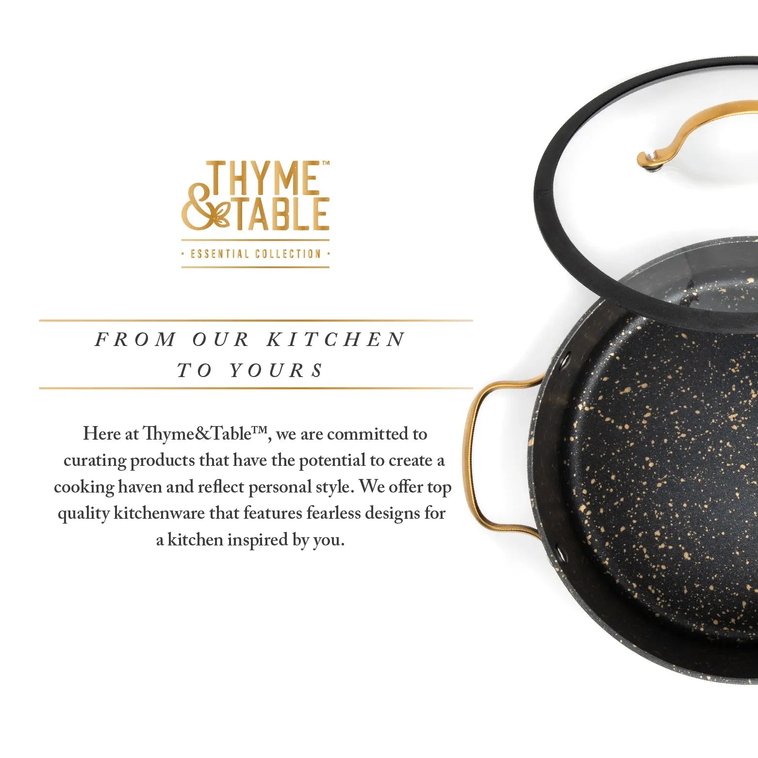 Thyme & Table Non-Stick 5 QT Signature Stock Pot with Glass Lid, Black & Gold Hand C Mart