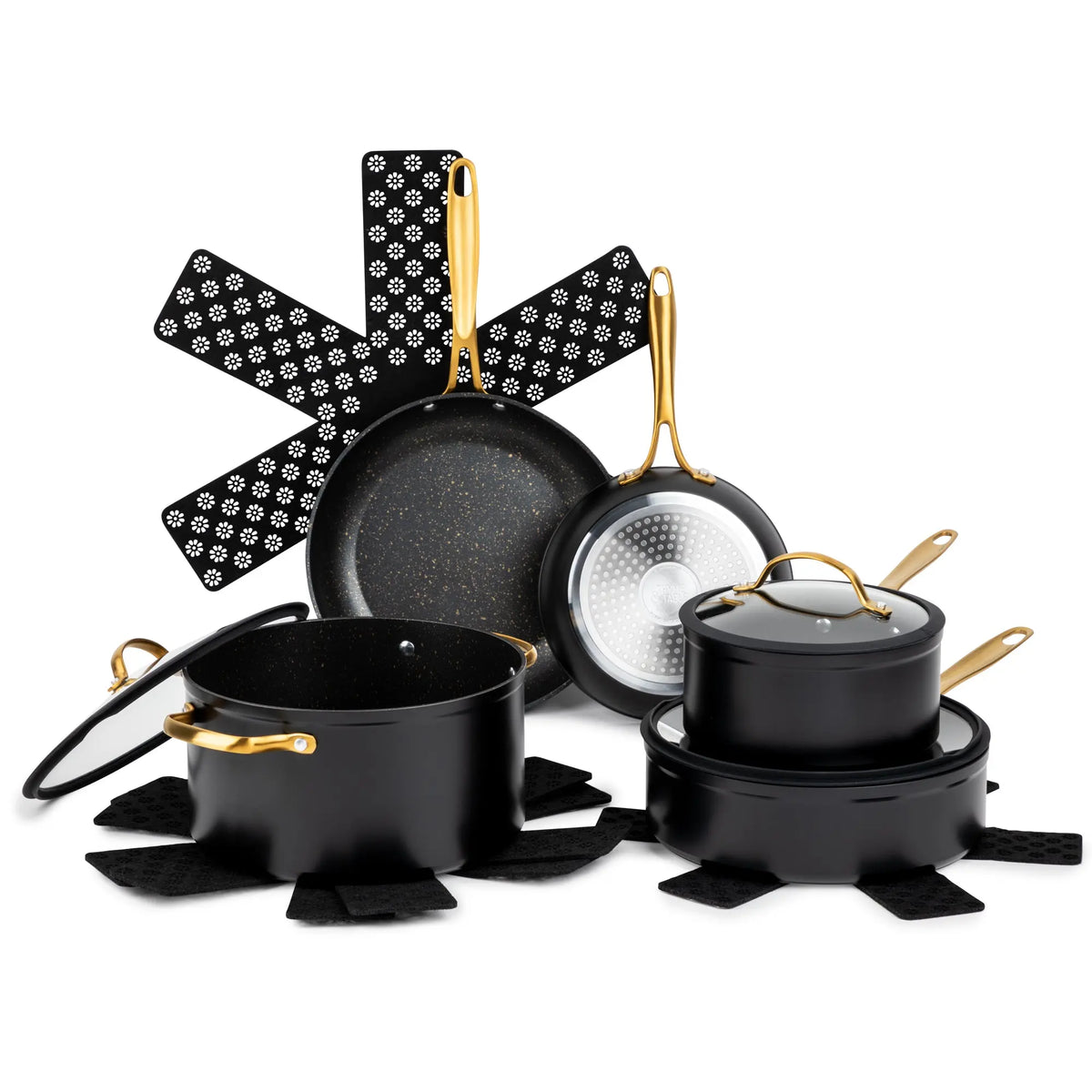 Thyme & Table Signature 12-Piece Cookware Set Non-Stick - Black & Gold Hand C Mart