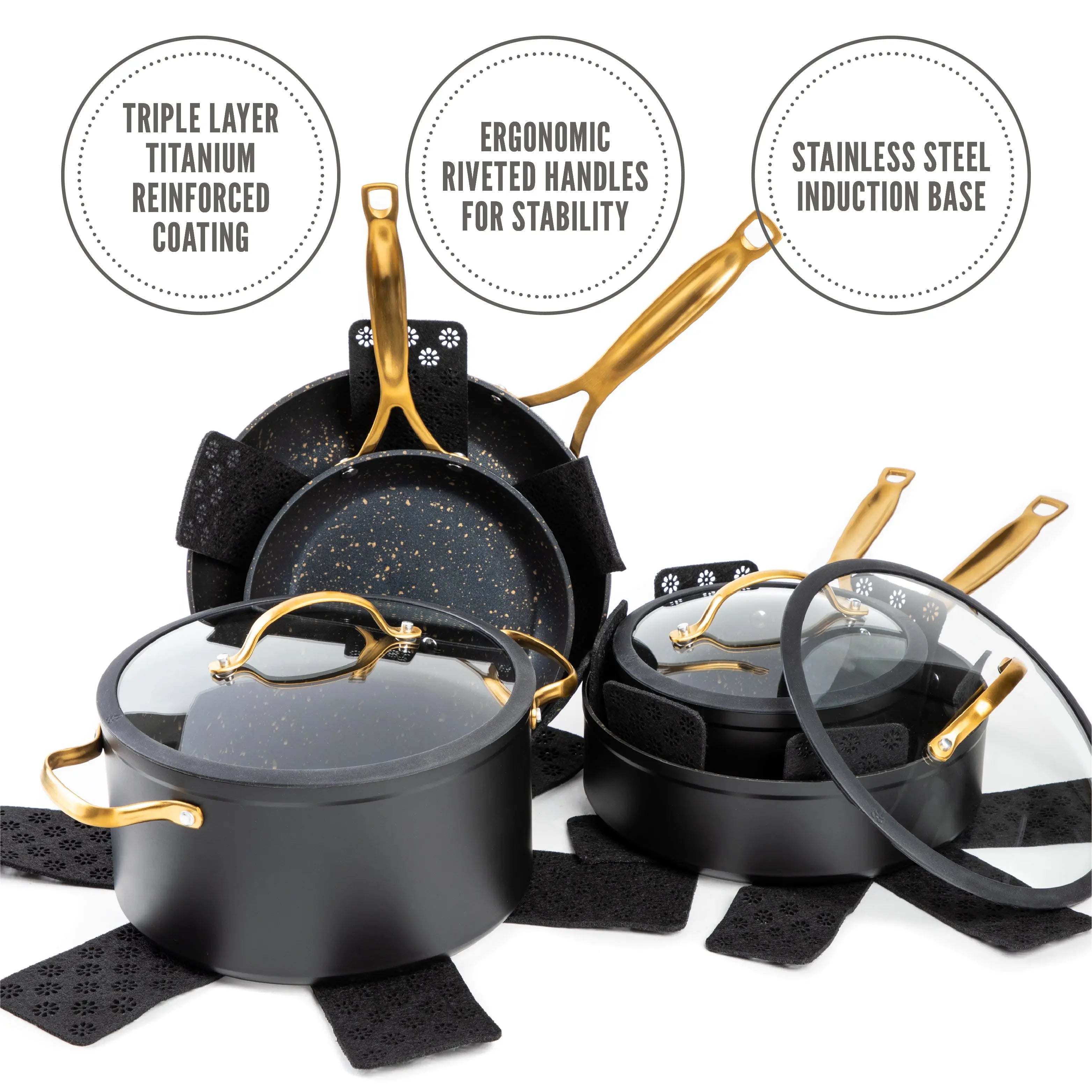 Thyme & Table Signature 12-Piece Cookware Set Non-Stick - Black & Gold Hand C Mart