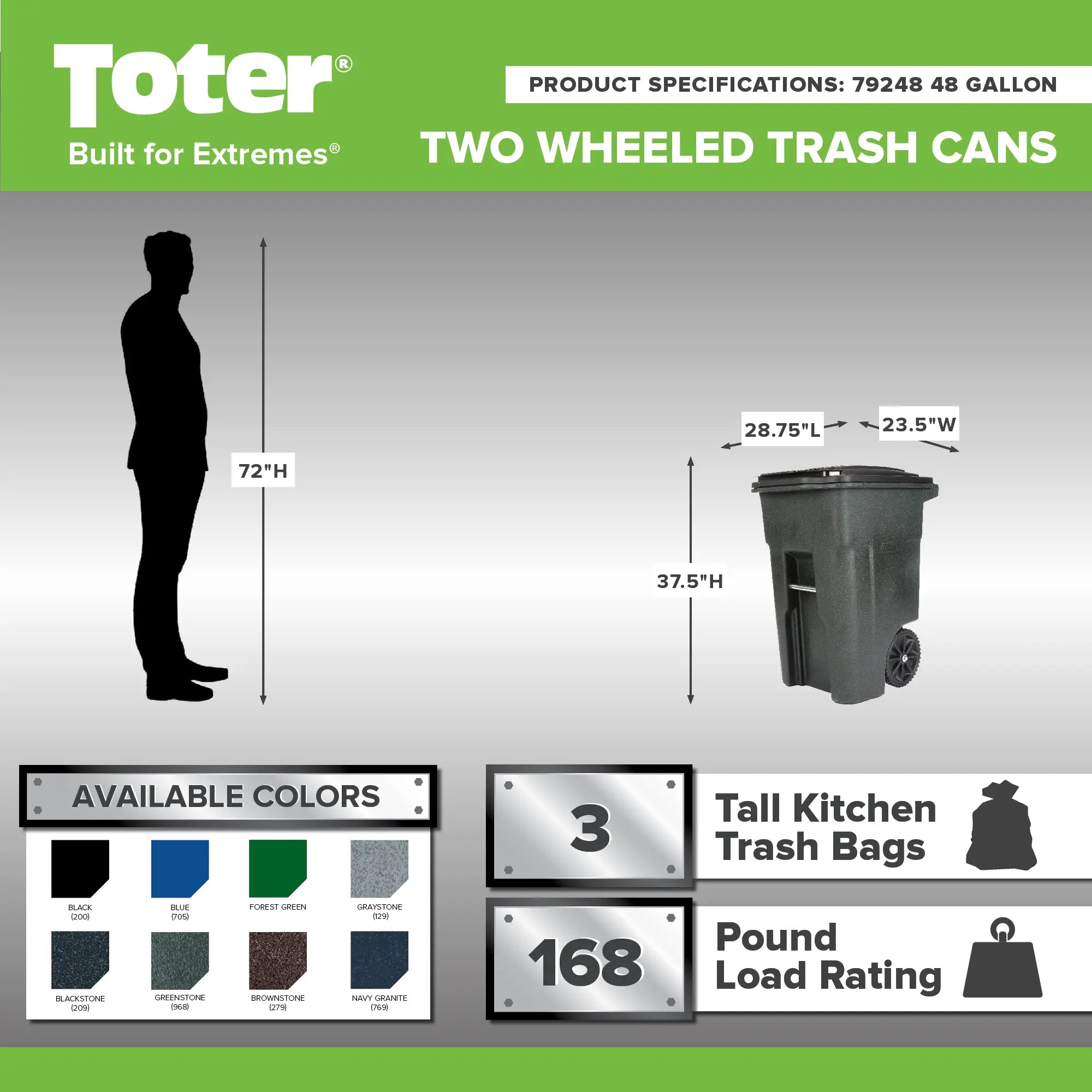 Toter 48-gallon black garbage can with wheels and lid Hand C Mart