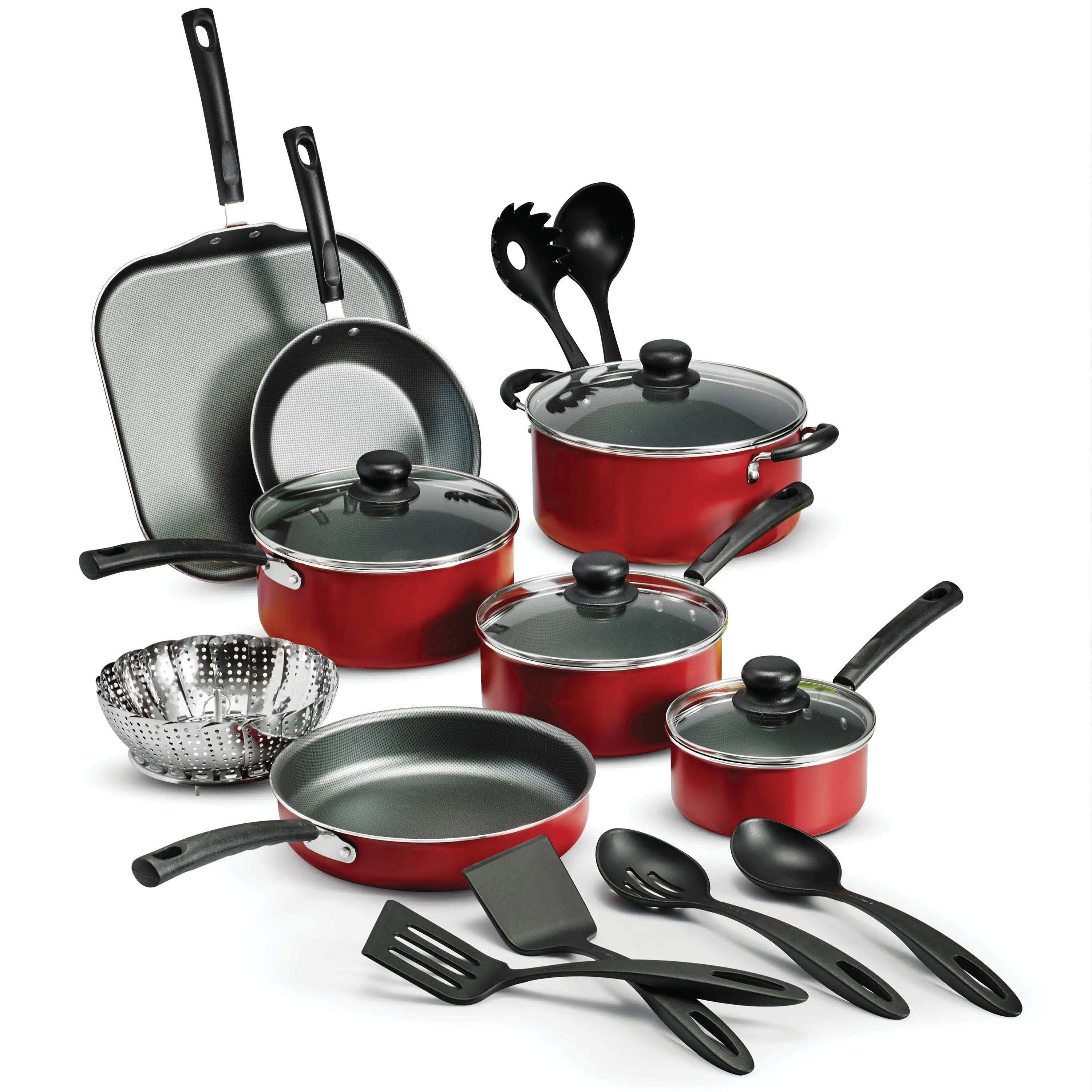 Tramontina Primaware 18 Piece Non-stick Cookware Set, Red Hand C Mart