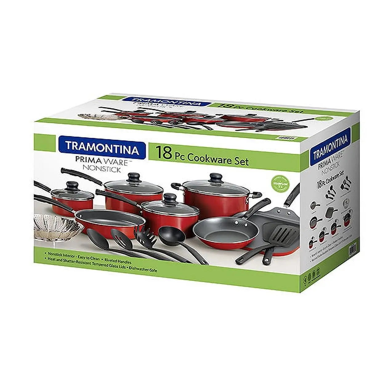 Tramontina Primaware 18 Piece Non-stick Cookware Set, Red Hand C Mart