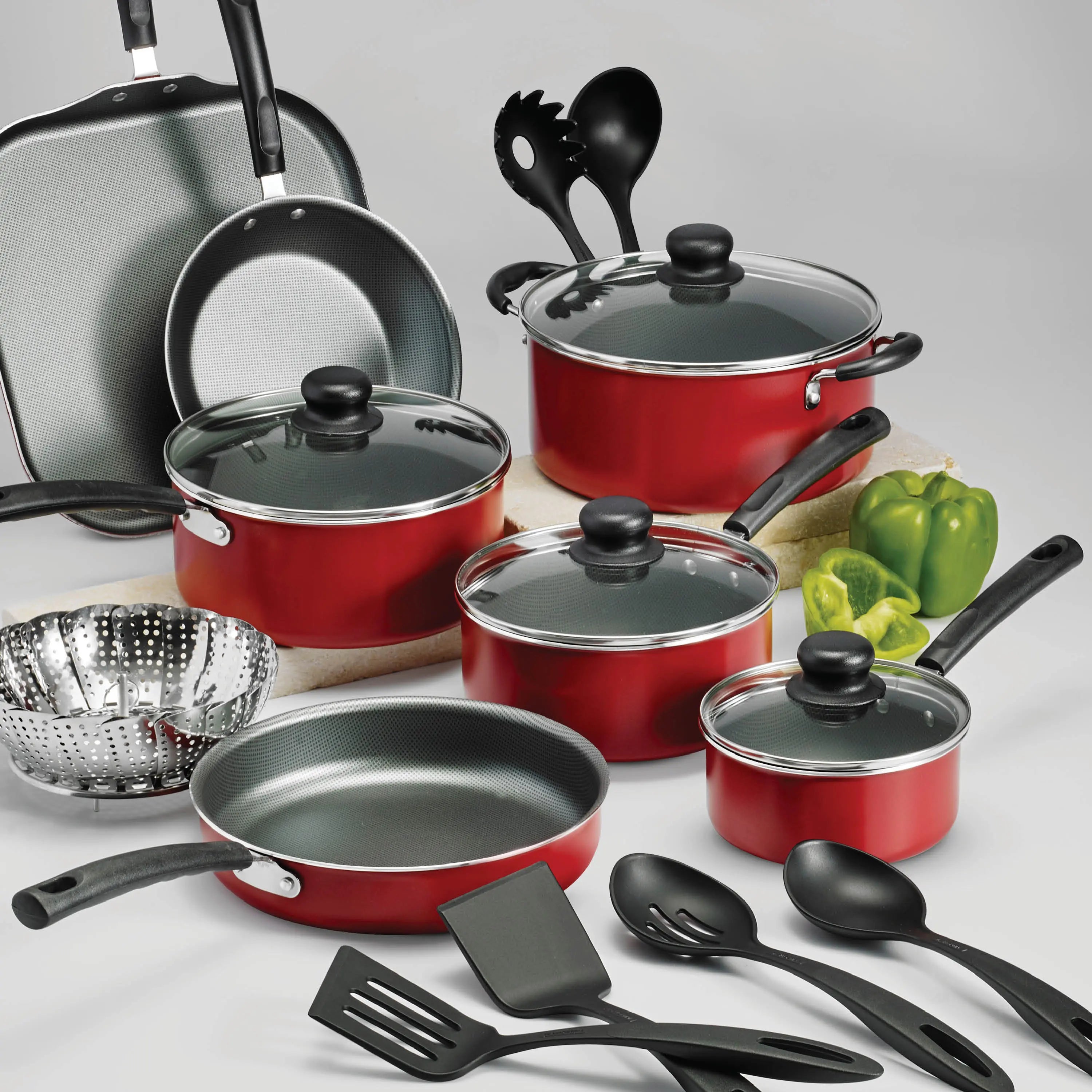 Tramontina Primaware 18 Piece Non-stick Cookware Set, Red Hand C Mart