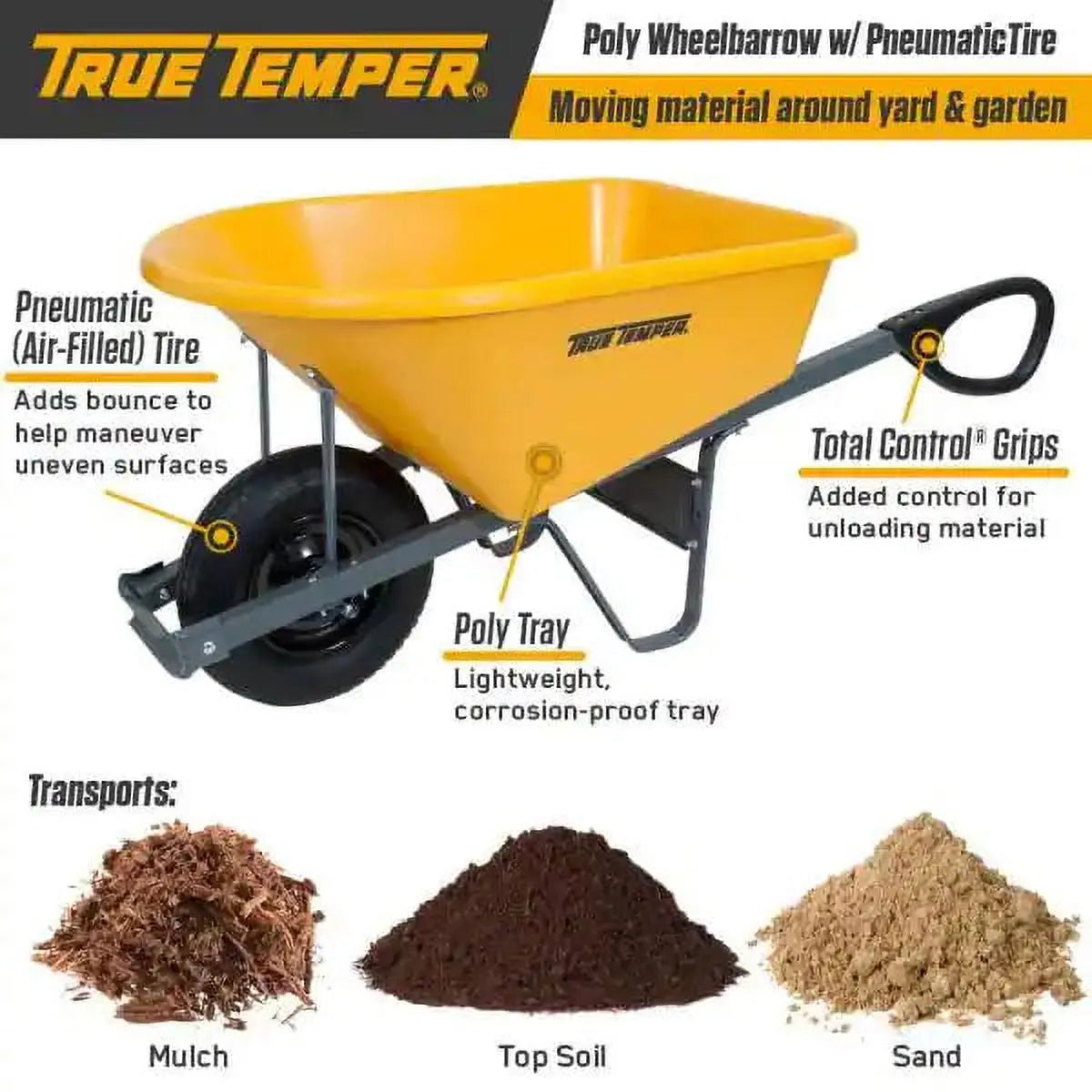 True Temper RP6TC14 6 Cubic Foot Residential Poly Wheelbarrow Hand C Mart