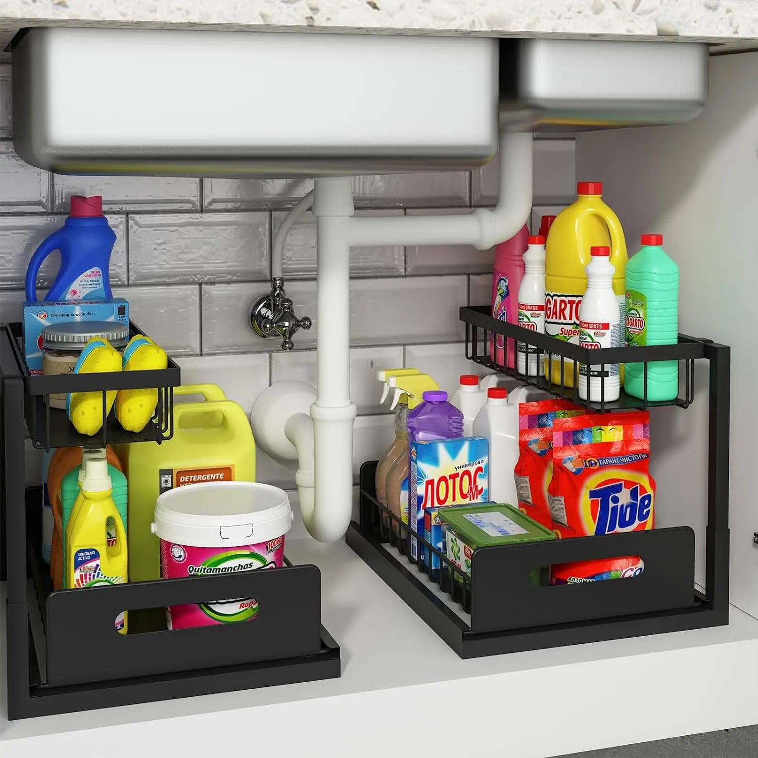 Under Sink Organizer, Pull Out Cabinet Organizer 2 Tier Slide Out Sink Shelf Cabinet Storage Shelves, Under Sink Storage for Kitchen Bathroom Cabinet Hand C Mart