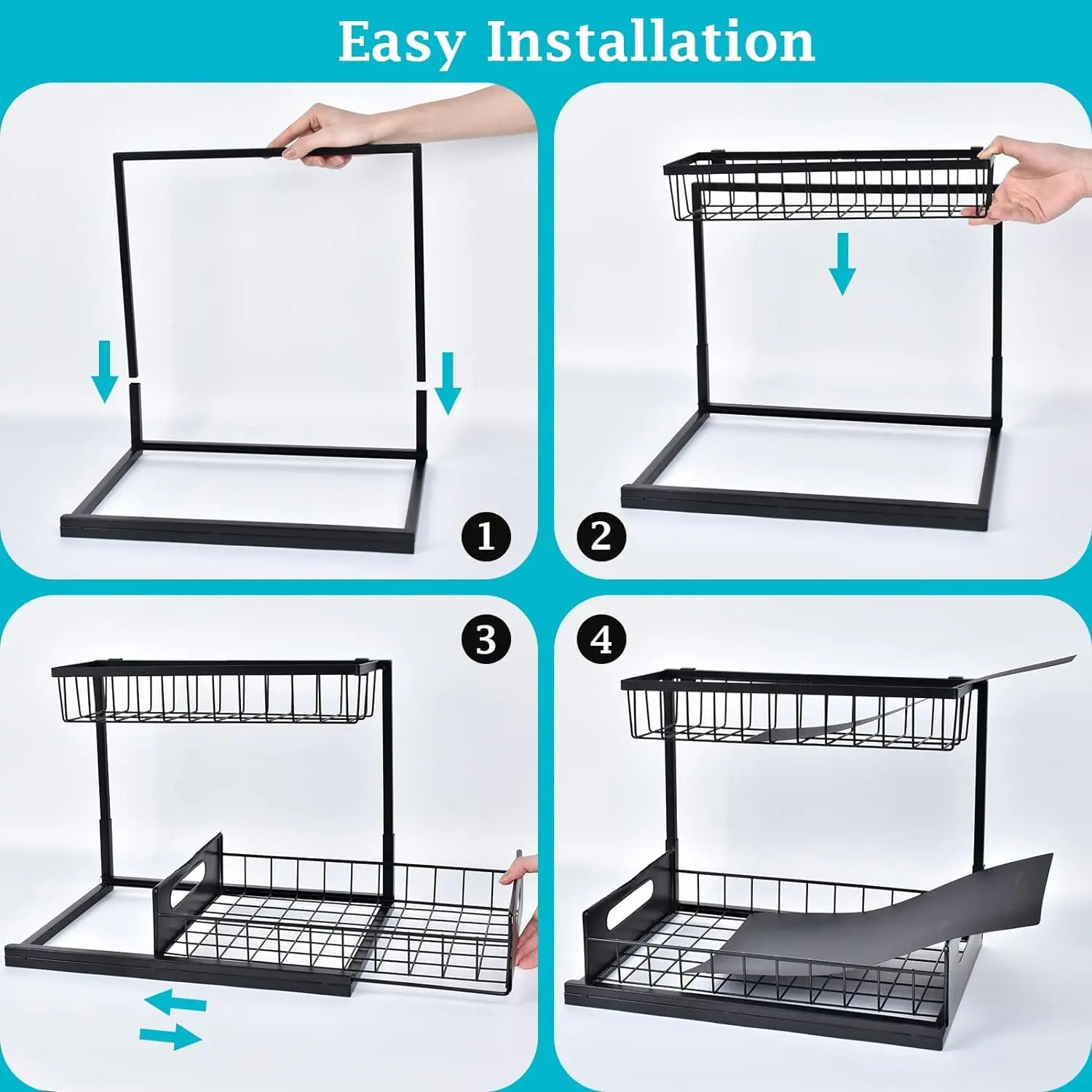 Under Sink Organizer, Pull Out Cabinet Organizer 2 Tier Slide Out Sink Shelf Cabinet Storage Shelves, Under Sink Storage for Kitchen Bathroom Cabinet Hand C Mart