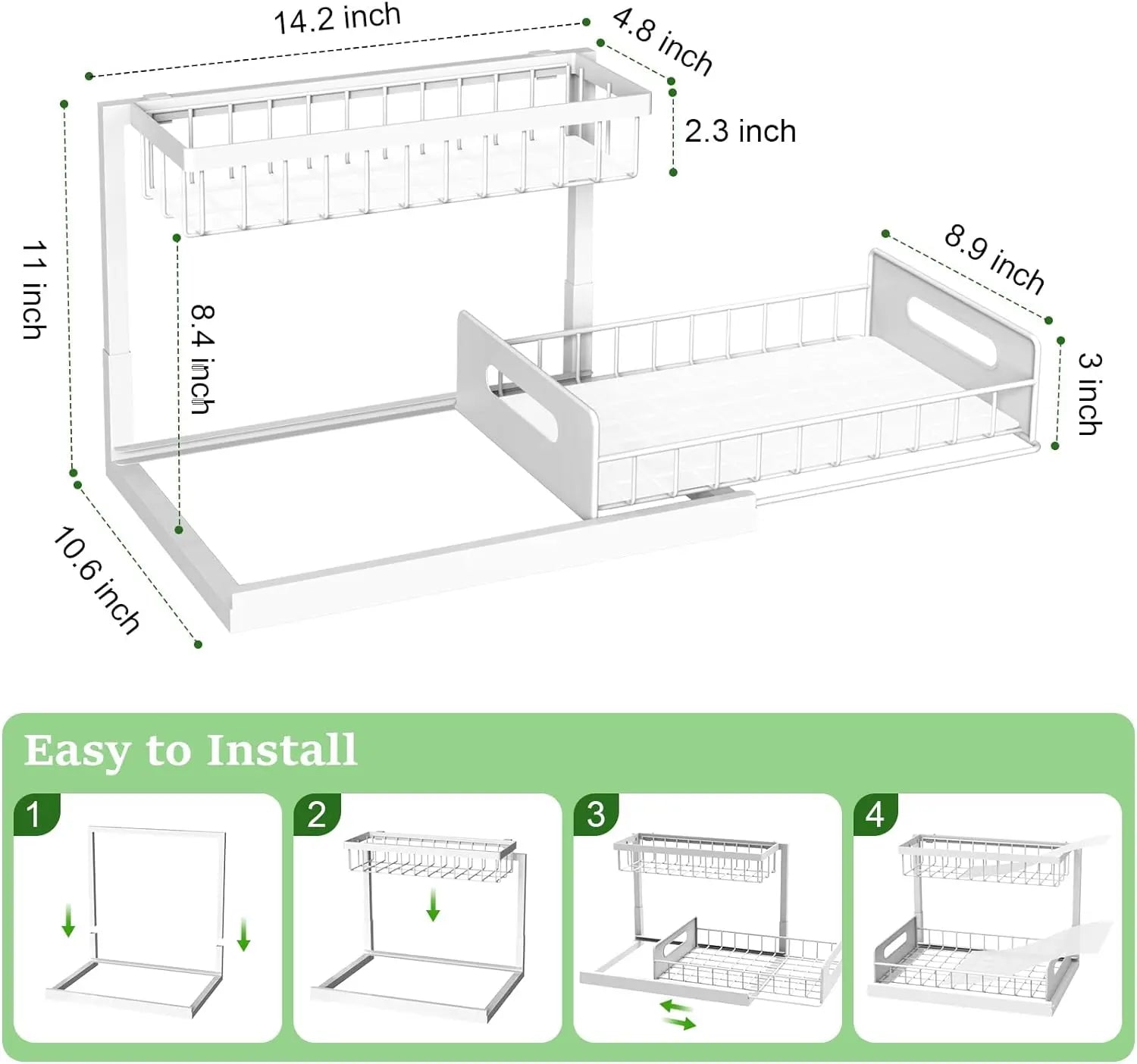 Under Sink Organizer, Pull Out Cabinet Organizer 2 Tier Slide Out Sink Shelf Cabinet Storage Shelves, Under Sink Storage for Kitchen Bathroom Cabinet Hand C Mart