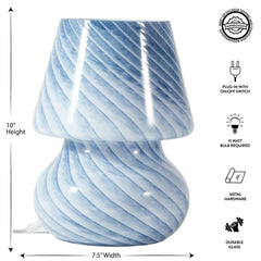 Urban Shop Blue Stripe Glass Mushroom Lamp, 10" H x 7.5" W, Plug in Hand C Mart