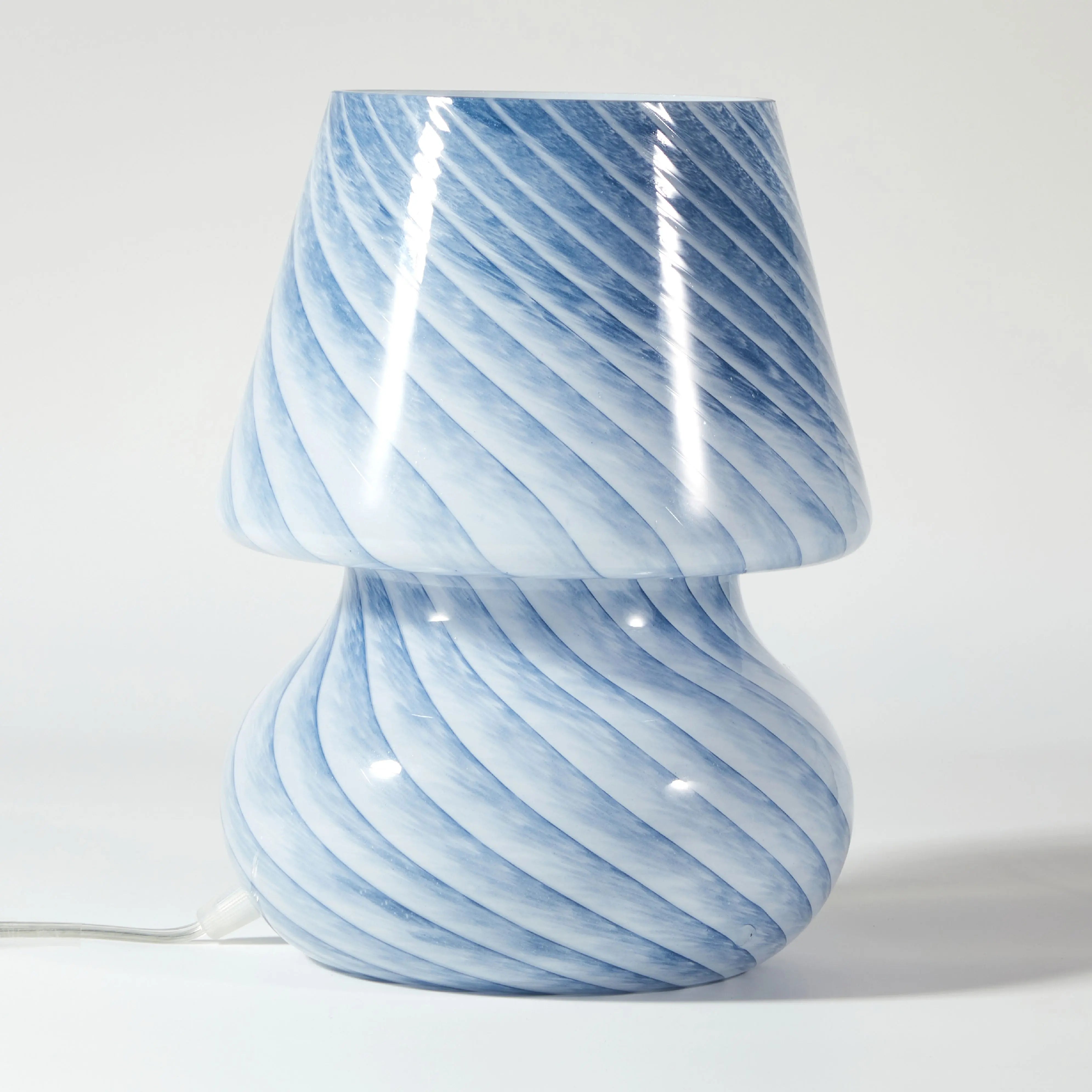 Urban Shop Blue Stripe Glass Mushroom Lamp, 10" H x 7.5" W, Plug in Hand C Mart