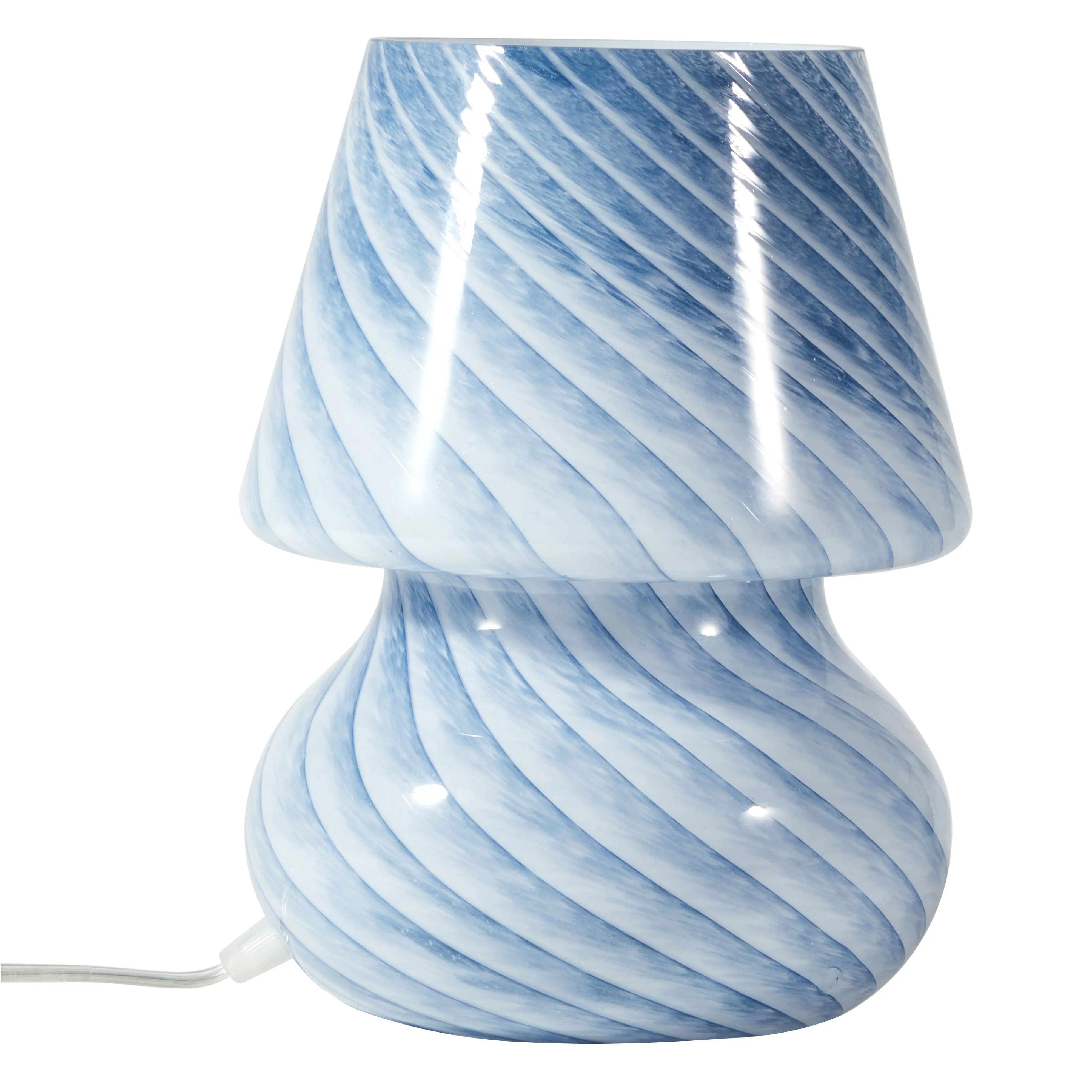 Urban Shop Blue Stripe Glass Mushroom Lamp, 10" H x 7.5" W, Plug in Hand C Mart