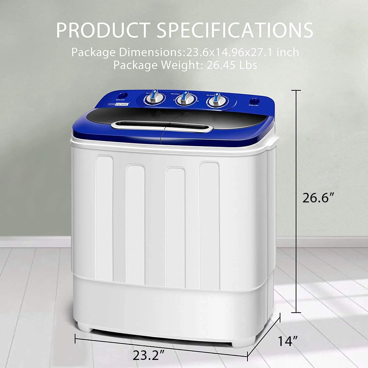 VIVOHOME Portable Washing Machine 13.5Lbs Twin Tub Mini Clothes Washer with Drain Hose, Blue & White Hand C Mart