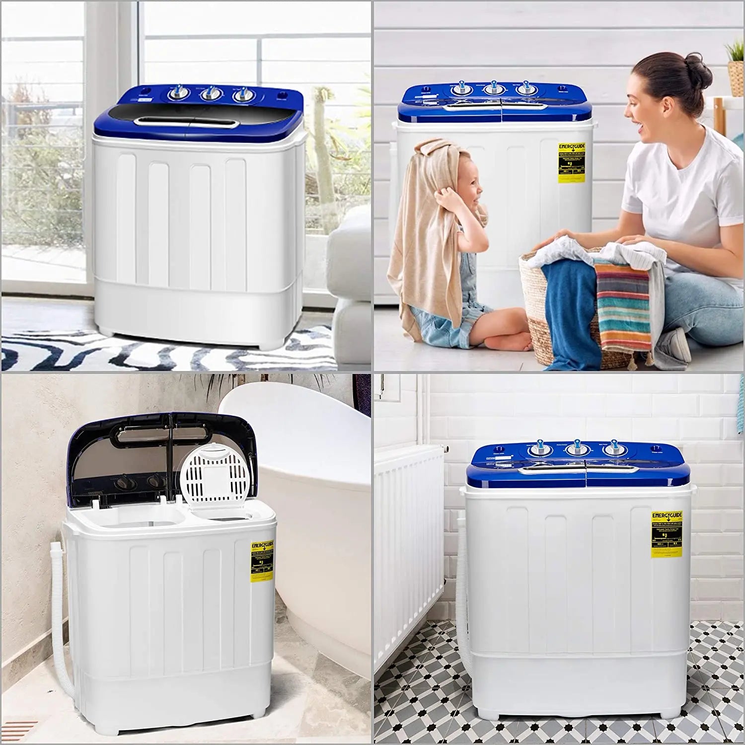 VIVOHOME Portable Washing Machine 13.5Lbs Twin Tub Mini Clothes Washer with Drain Hose, Blue & White Hand C Mart