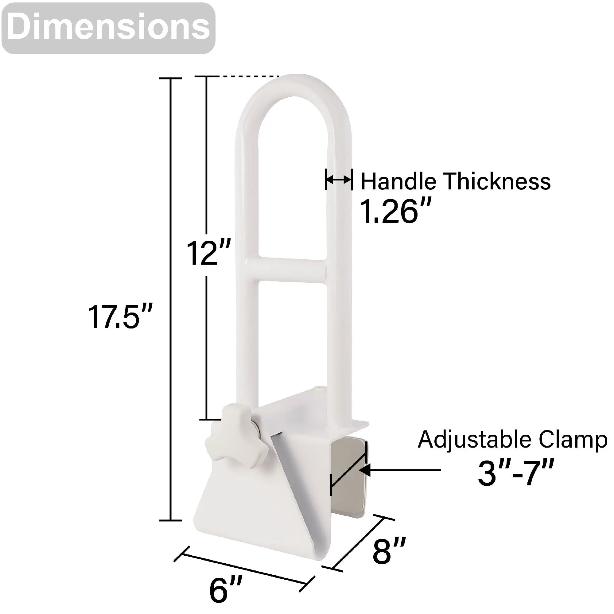 Vaunn Adjustable Bathtub Safety Rail Shower Grab Bar Handle, Stainless Steel, White Hand C Mart