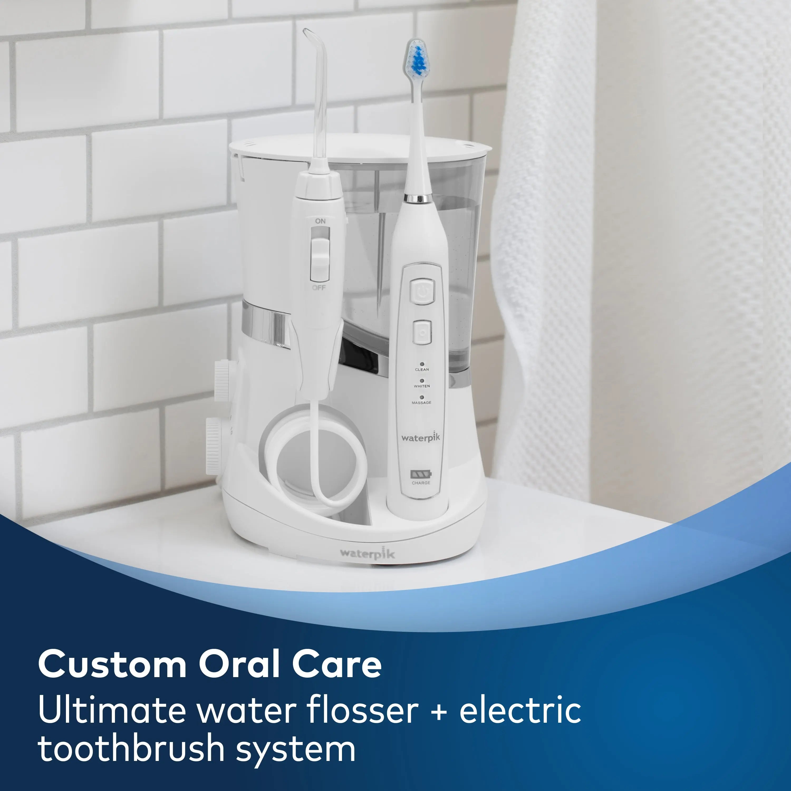 Waterpik Complete Care 5.0 Water Flosser + Sonic Electric Toothbrush, White Hand C Mart