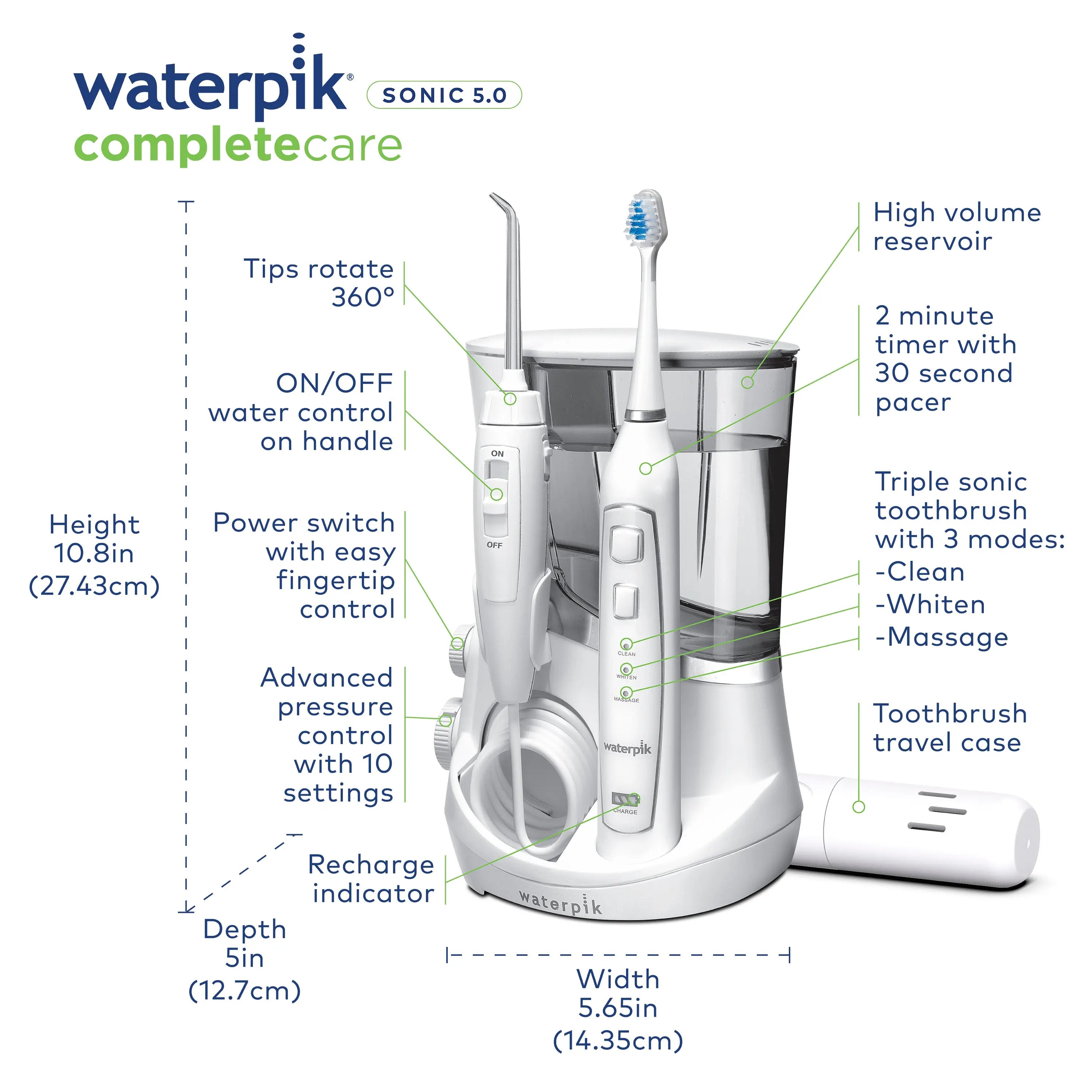 Waterpik Complete Care 5.0 Water Flosser + Sonic Electric Toothbrush, White Hand C Mart