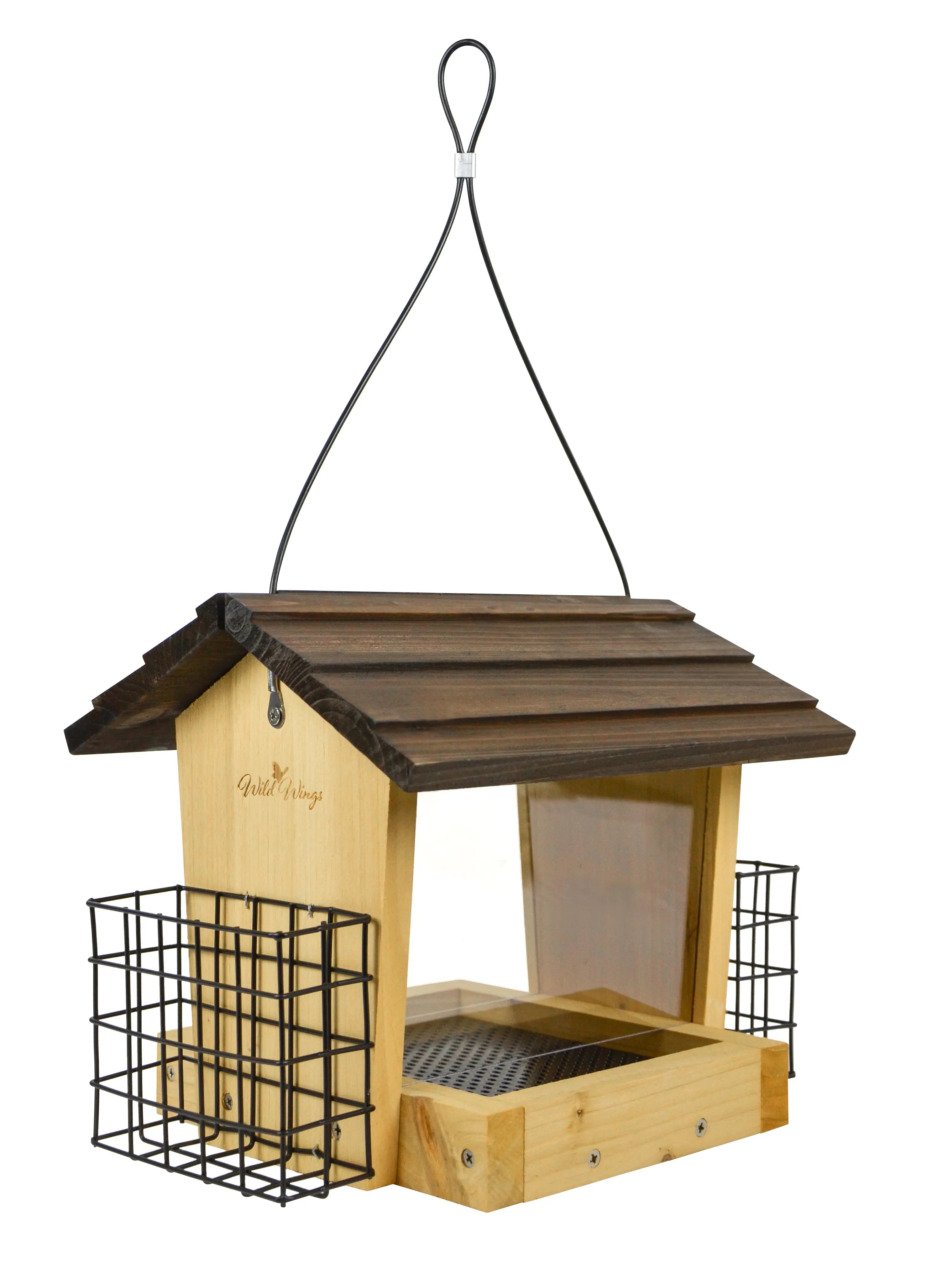 Wild Wings Cedar Hopper Feeder w/Suet 3QT 2 Cakes, Brown Hand C Mart