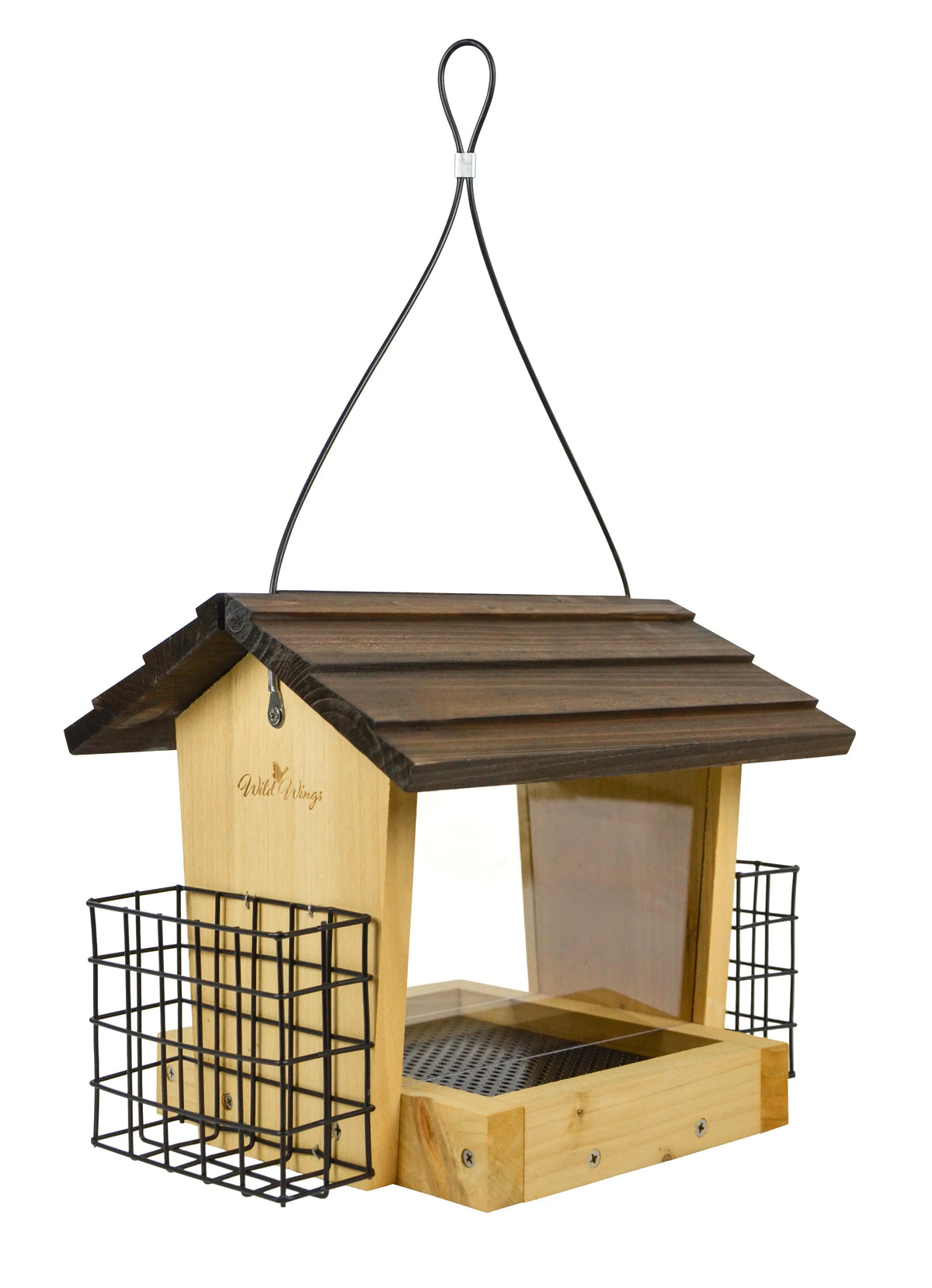 Wild Wings Cedar Hopper Feeder w/Suet 3QT 2 Cakes, Brown Hand C Mart