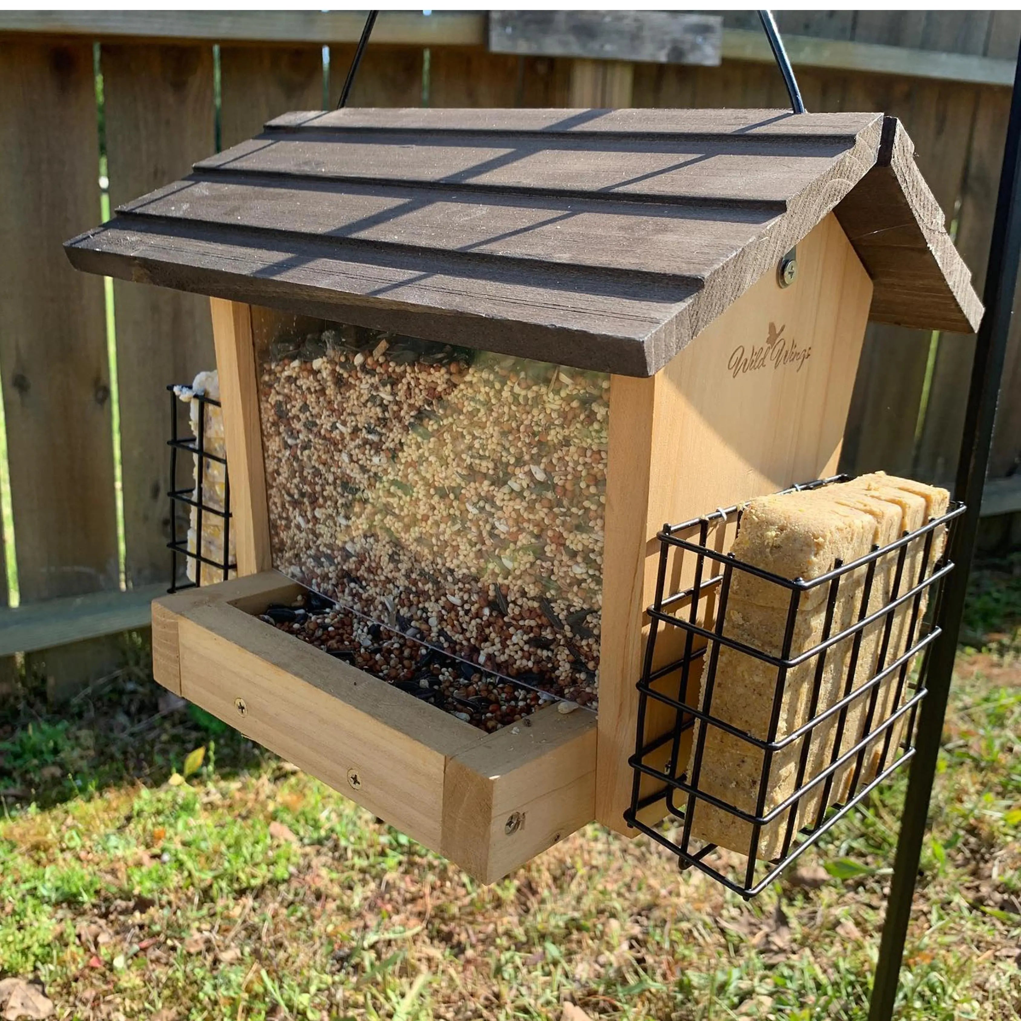 Wild Wings Cedar Hopper Feeder w/Suet 3QT 2 Cakes, Brown Hand C Mart