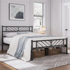 Yaheetech Metal Platform Queen Bed with Arrow Design Headboard and Footboard,Black Hand C Mart