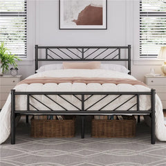 Yaheetech Metal Platform Queen Bed with Arrow Design Headboard and Footboard,Black Hand C Mart