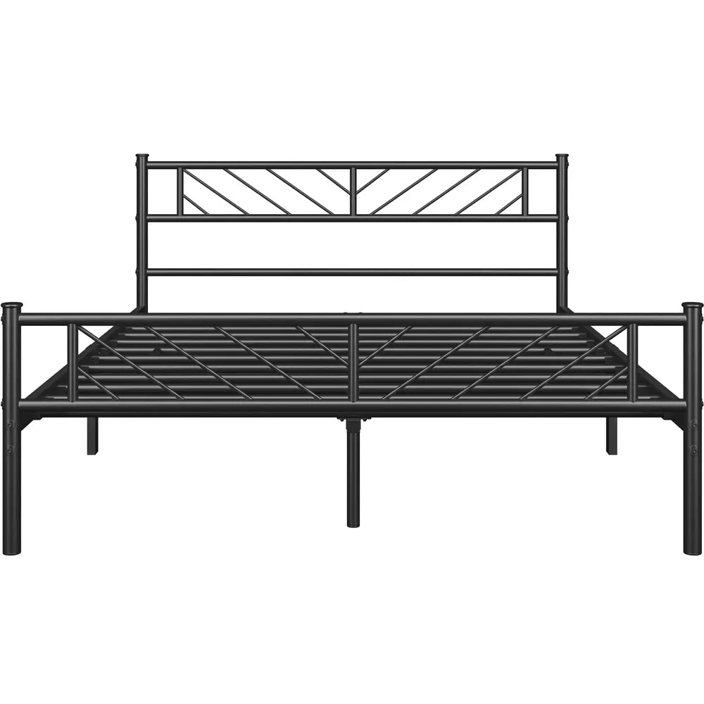 Yaheetech Metal Platform Queen Bed with Arrow Design Headboard and Footboard,Black Hand C Mart