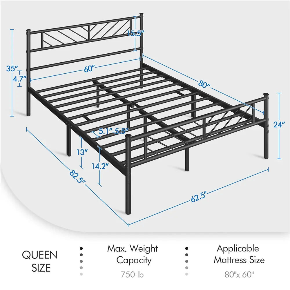 Yaheetech Metal Platform Queen Bed with Arrow Design Headboard and Footboard,Black Hand C Mart