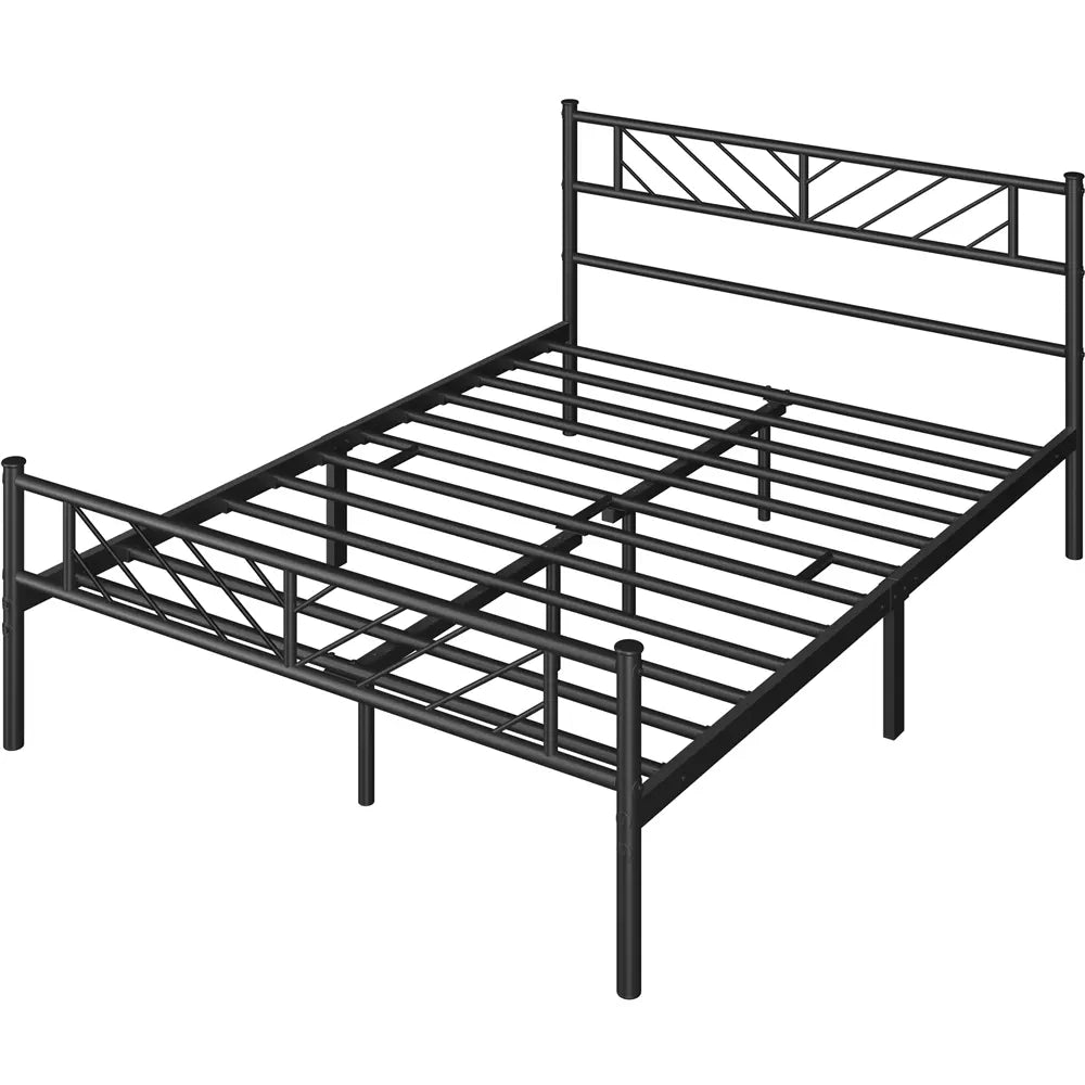 Yaheetech Metal Platform Queen Bed with Arrow Design Headboard and Footboard,Black Hand C Mart