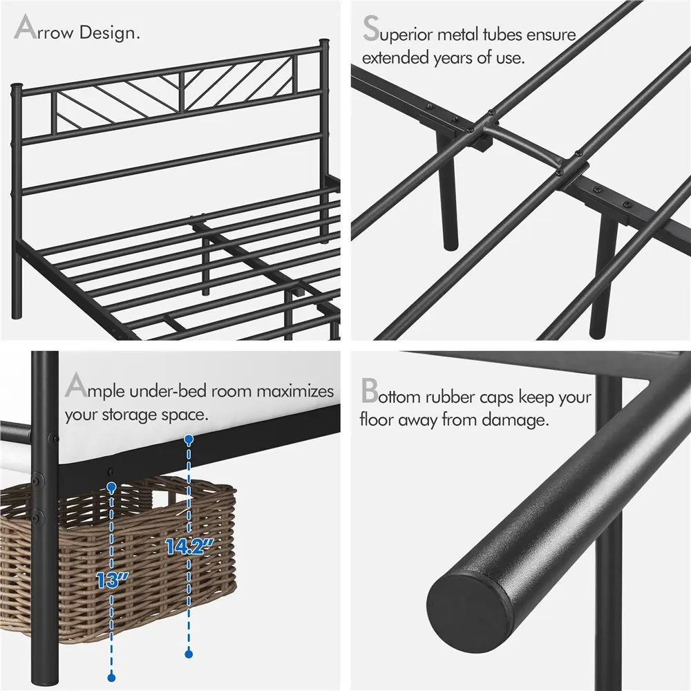 Yaheetech Metal Platform Queen Bed with Arrow Design Headboard and Footboard,Black Hand C Mart