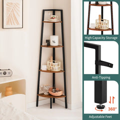 Yoobure 4-Tier Corner Bookshelf with Metal Frame,Ladder Display Shelf for Bedroom and Living Room, Tall Wood Corner Bookcase and Plant Stand Hand C Mart