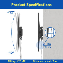 onn. Tilting TV Wall Mount for 50" to 86" TV's, up to 12° Tilting Hand C Mart