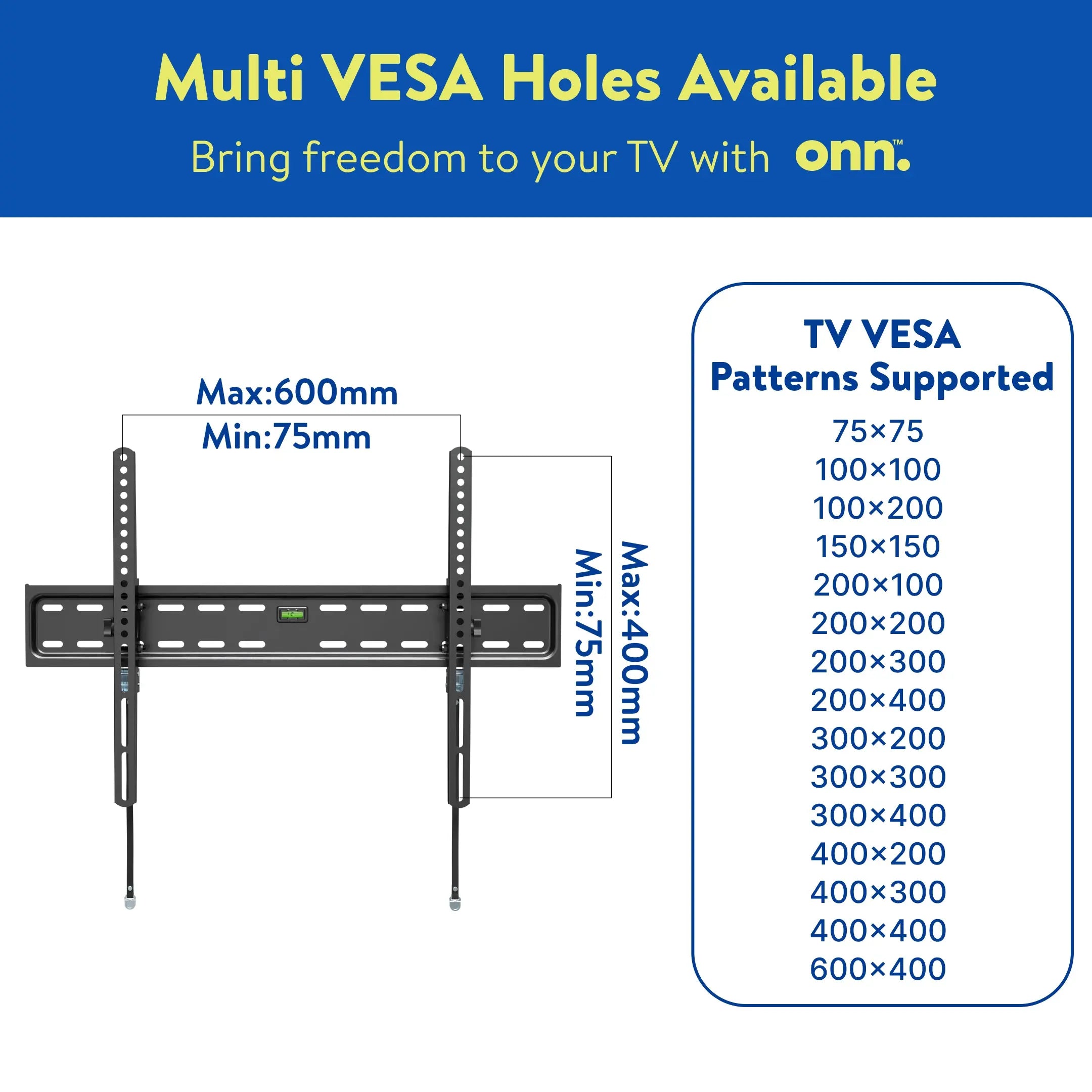 onn. Tilting TV Wall Mount for 50" to 86" TV's, up to 12° Tilting Hand C Mart